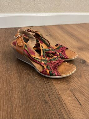 Y2K colorful leather wedge heels handmade